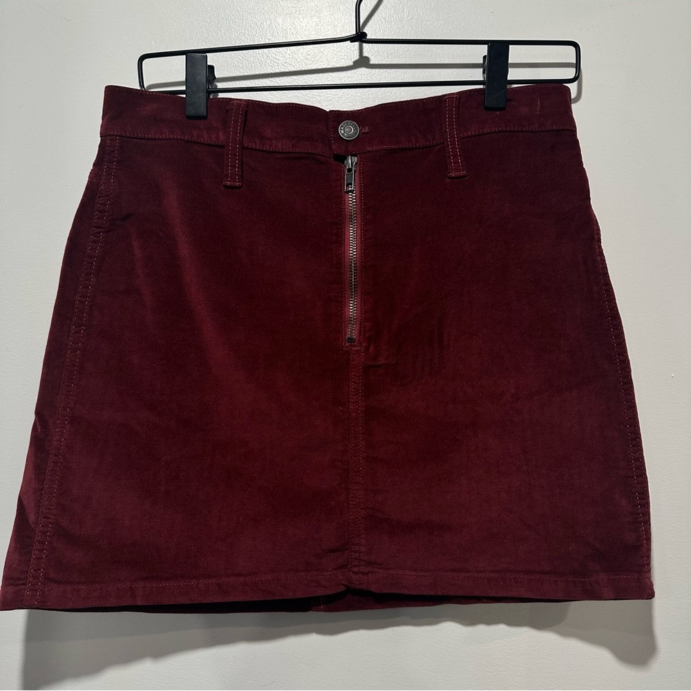 Madewell Burgundy Velvet Denim Mini Skirt